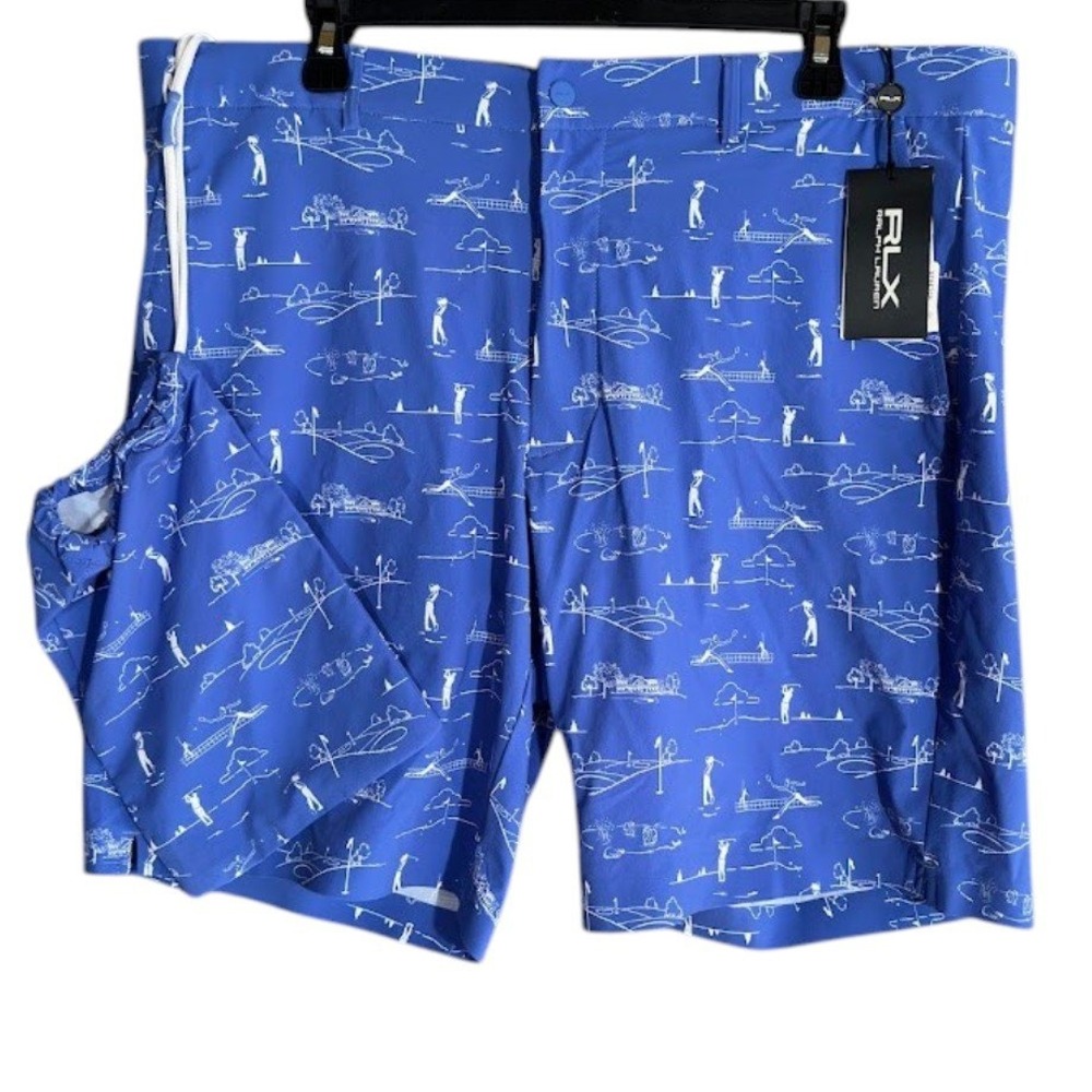 RLX Ralph Lauren Golf Shorts Mens 36 Blue Allover Golf Scene Print 785A53539001